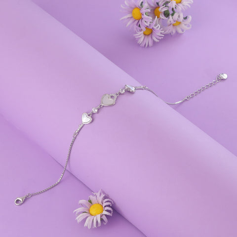 925 Sterling Silver Mother of Pearl Triple Heart Bracelet for Women