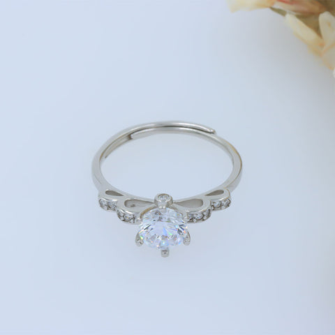 Flower shape designer diamond ring silver