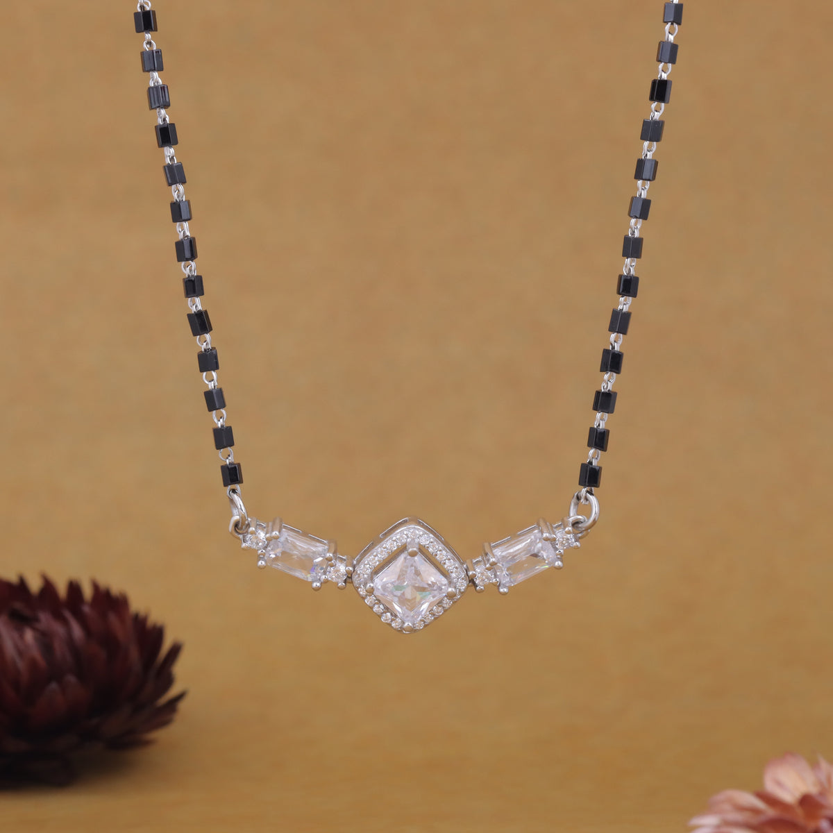 Regal Square Sparkle 92.5 Silver Mangalsutra For Women