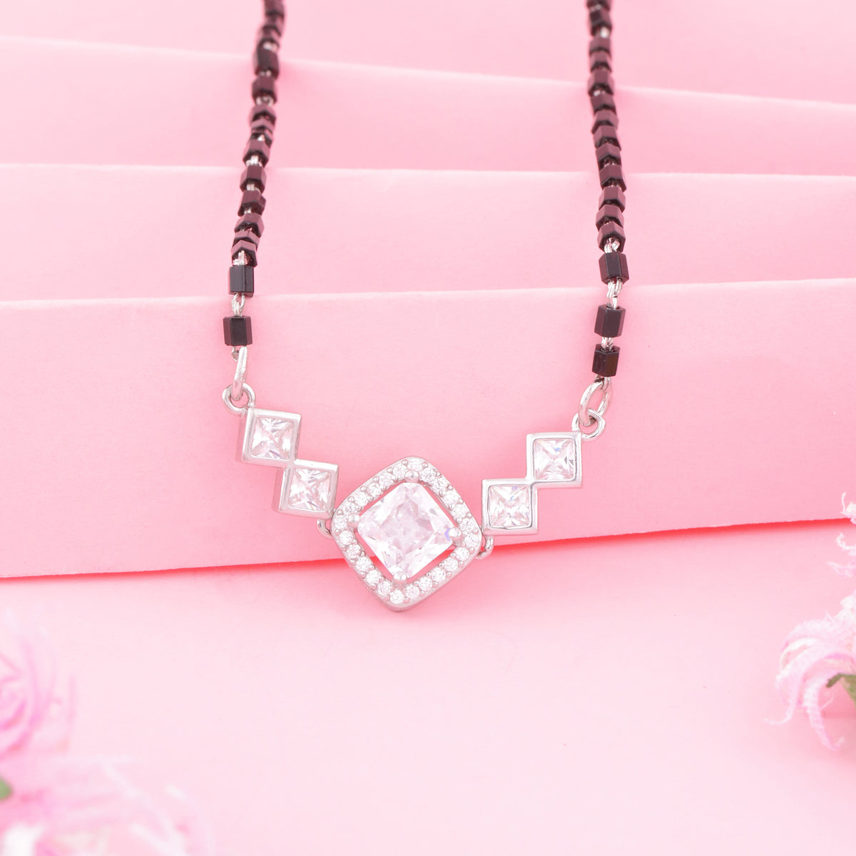 Sterling Silver Square Solitaire Mangalsutra For Women