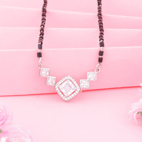 Sterling Silver Square Solitaire Mangalsutra For Women