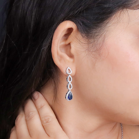 925 Sterling Silver Blue Sapphire Teardrop Jewelry Set for Women