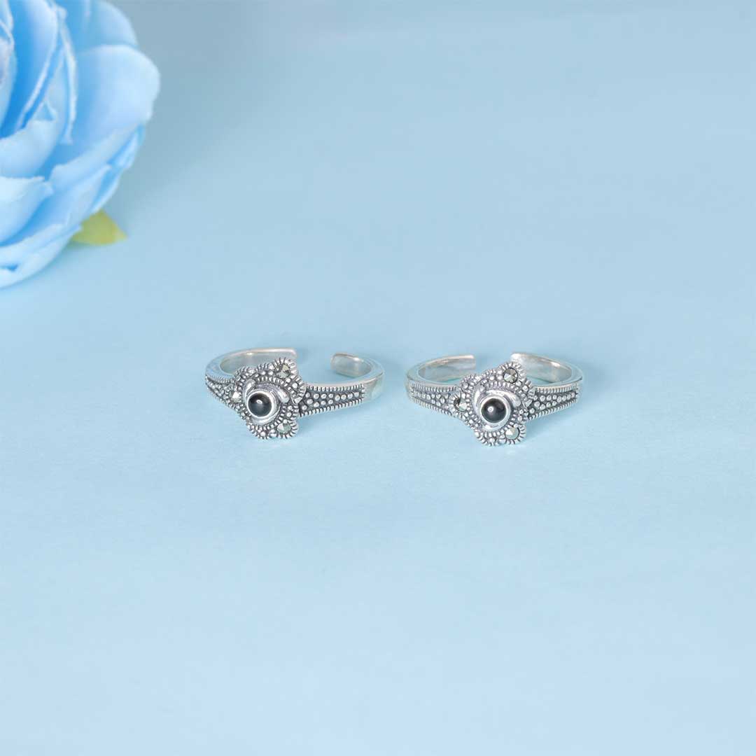 925 Sterling Silver Marcasite Floral Toe Ring