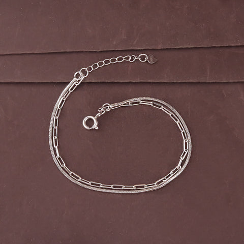 925 Sterling Silver Double Layer Chain Bracelet for Women