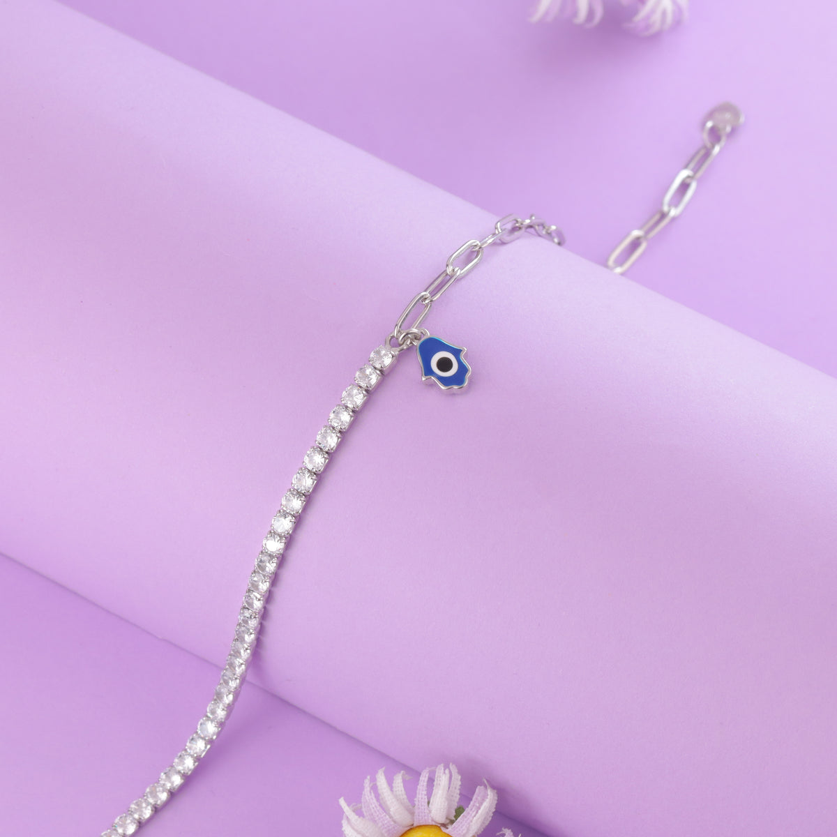 925 Sterling Silver Evil Eye Charm Tennis Bracelet For Women