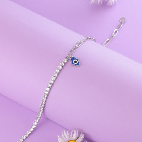 925 Sterling Silver Evil Eye Charm Tennis Bracelet For Women