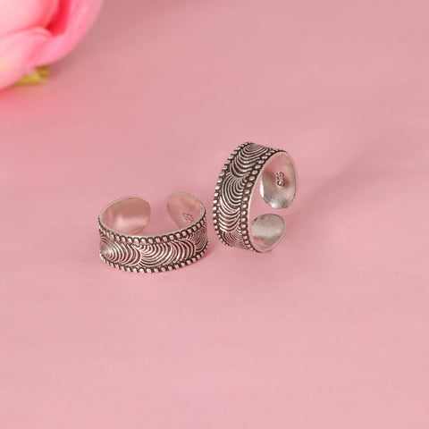 925 Sterling Silver Wave Pattern Toe Ring – Adjustable Oxidized Silver Jewelry