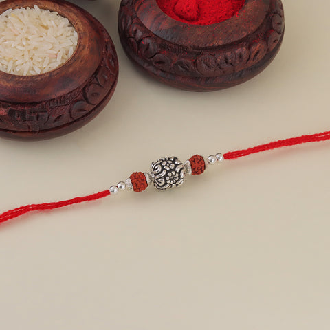 Big Bali Flower Design With Dual Rudraksha Silver Rakhi