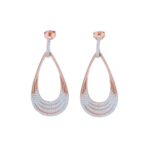 Rose gold four layer pear shape hanging diamond earring