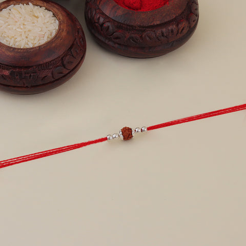 Single Rudraksha With Silver Beads Pure Silver Rakhi for Brother