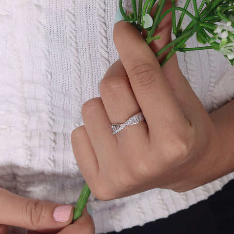 92.5 Sterling Silver Criss Cross Promise Ring, with Mixed Cut Zirconia Stones