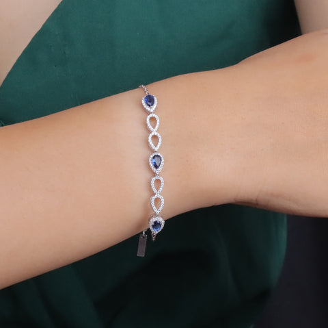 925 Sterling Silver Blue Sapphire Teardrop Jewelry Set for Women