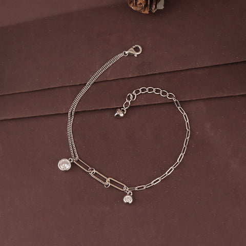 925 Sterling Silver Dual Chain Charm Bracelet for Women