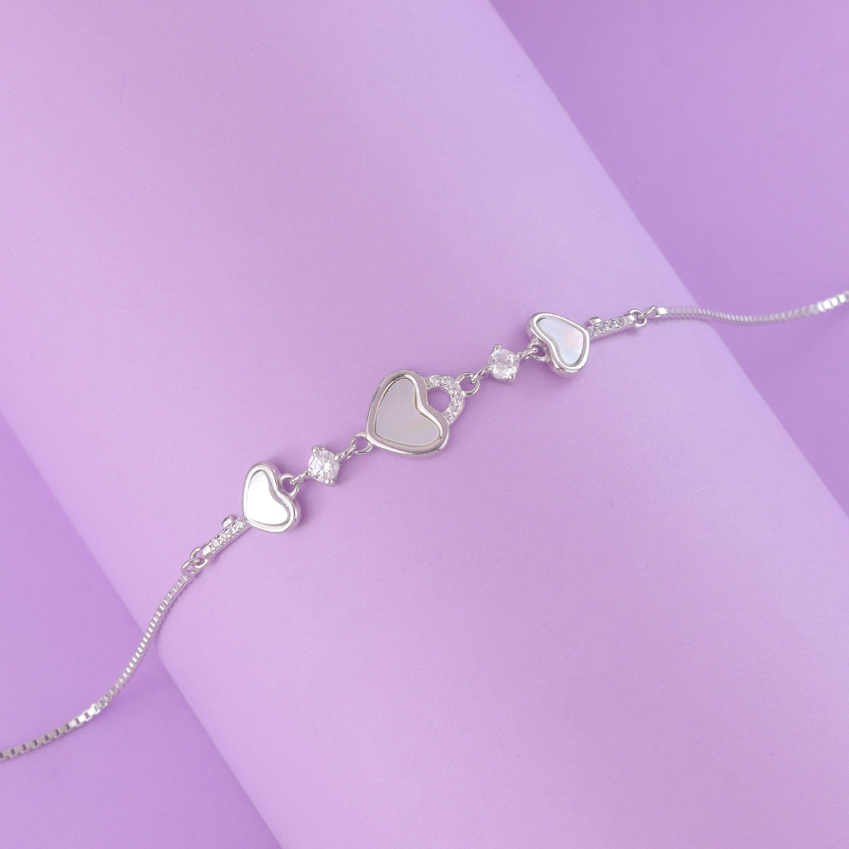 925 Sterling Silver Mother of Pearl Triple Heart Bracelet for Women