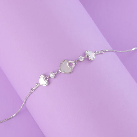 925 Sterling Silver Mother of Pearl Triple Heart Bracelet for Women