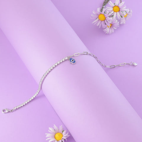 925 Sterling Silver Evil Eye Charm Tennis Bracelet For Women