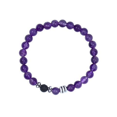 Purple Gems Stone Stretch Bracelet in Sterling Silver