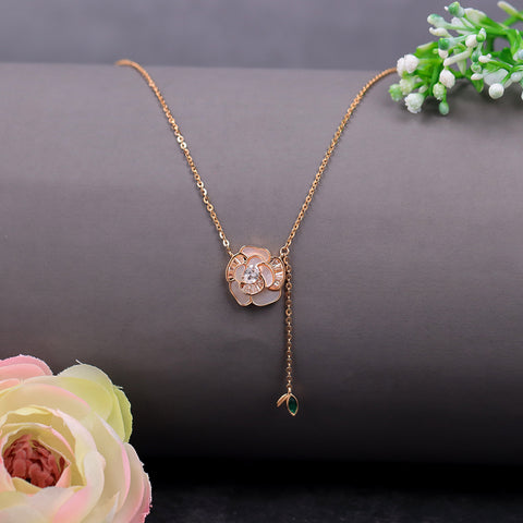 Rose Gold Rose Flower Mother of Pearl Pendant With Chain