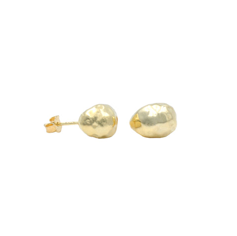 Gold Plated 925 Sterling Silver Hammered Dome Stud Earrings for Women