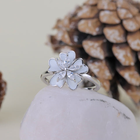 White Floral CZ Diamond Ring for Women