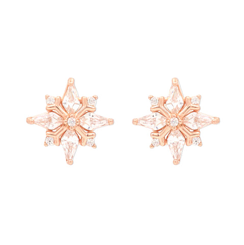 925 Sterling Silver CZ Solitaire Floral Stud Earrings