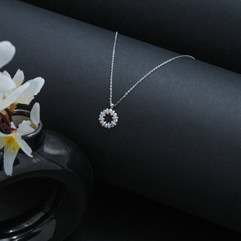 Flower Shaped Silver Necklace Locket With Stones For Girls