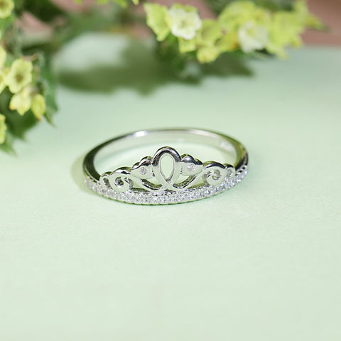 Sterling silver crown diamond ring