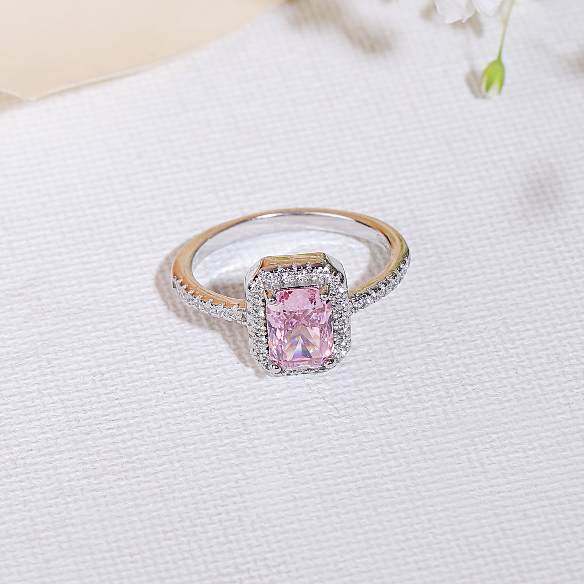 Pink sapphire silver square ring