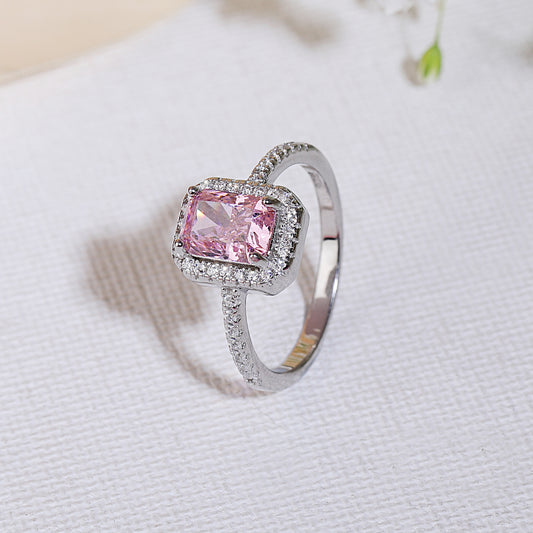 Pink sapphire silver square ring