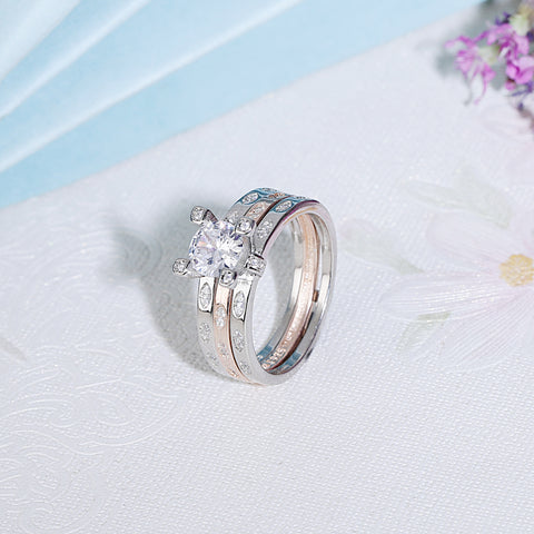 Two In One Creative Combination Silver Diamond Ring