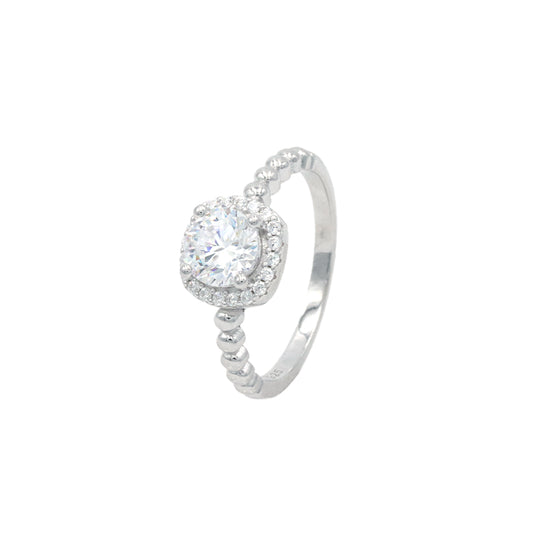 Silver Bubble Halo Engagement Diamond Ring