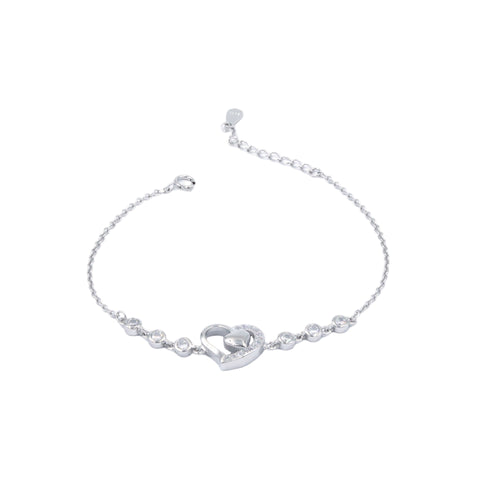 Silver Crystal Heart  Bracelet