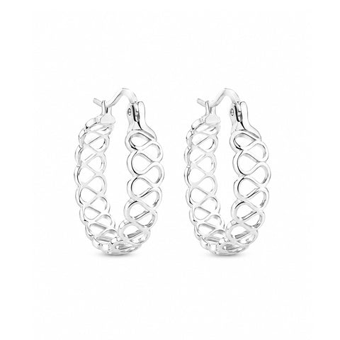 925 Sterling Silver Open Weave Hoop Earrings for Women