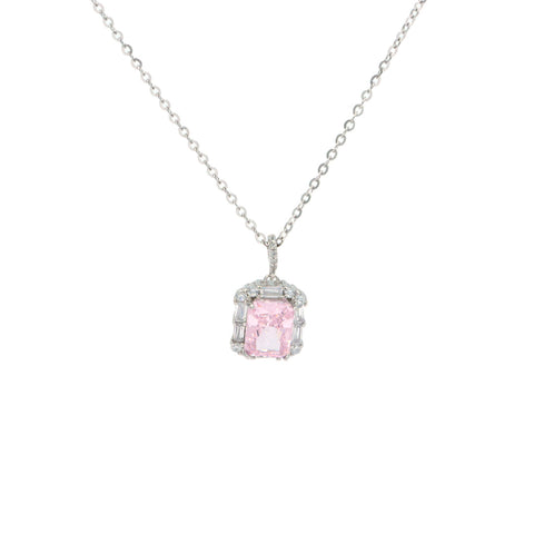 Silver Pink Solitaire Pendant With Chain