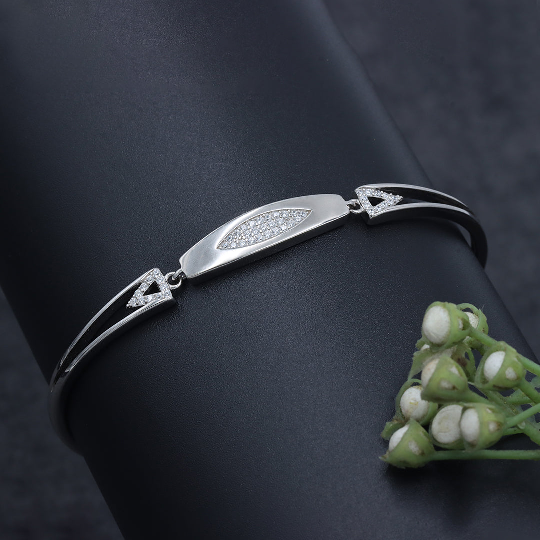 925 Silver diamond ladies kada adjustable bracelet