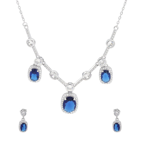 925 silver Royal Sapphire Necklace & Earrings Set