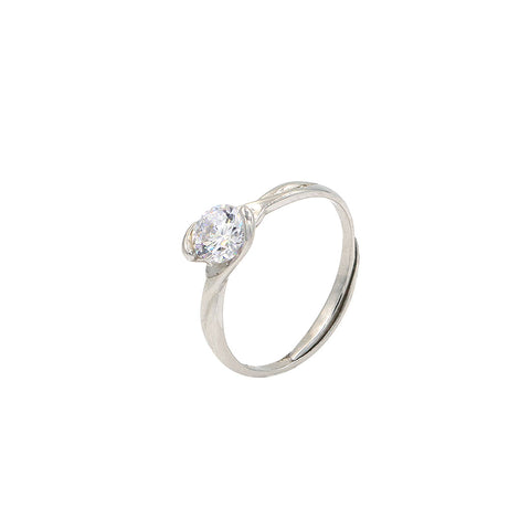 Silver Curvy Single Diamond Adjustable Ring