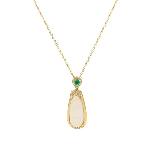 Gold Plated Oval Drop Transparent Design  Pendant With Chain