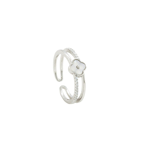 Double Layer Clover Flower Silver  Ring