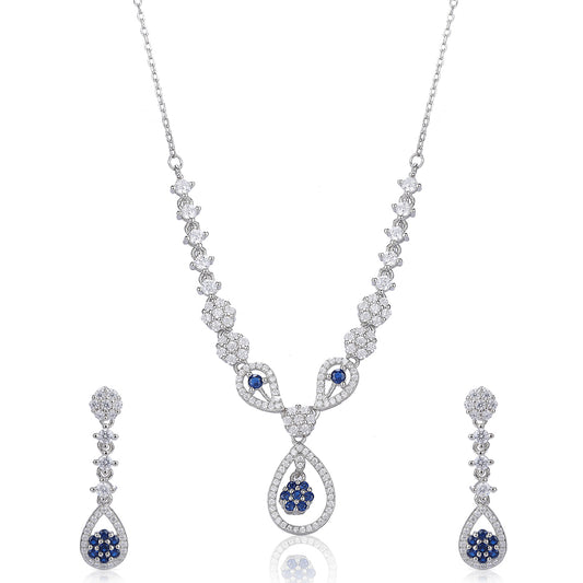 Pear Shaped Blue Sapphire With Diamond Halo Necklace