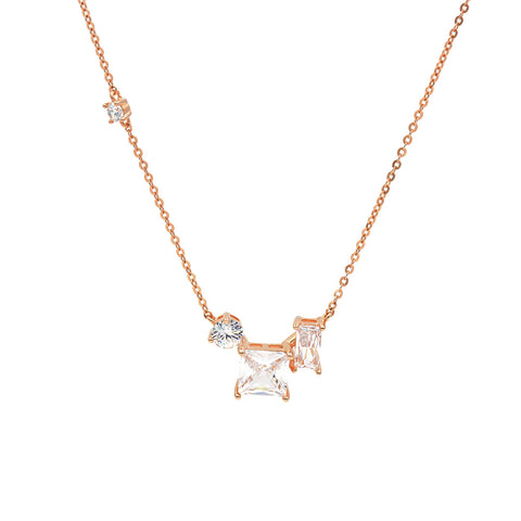 Rose Gold Dual Square Round Pendant With Chain