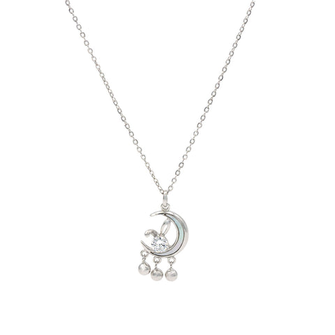 Silver Half Moon With Hanging Beads Pendant With Chain