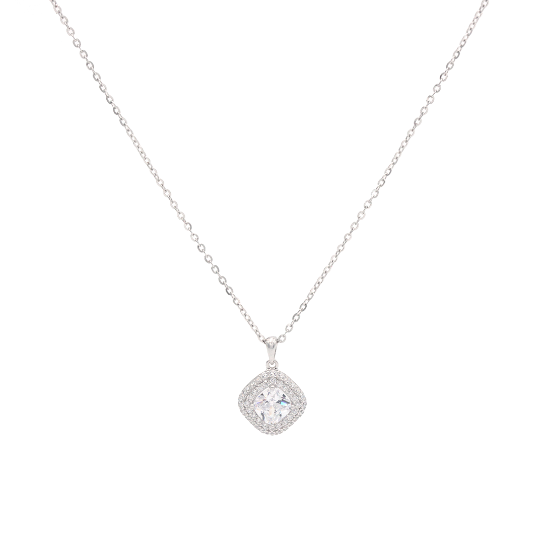 Silver rhombus shape diamond pendant with chain