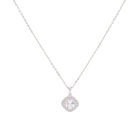 Silver rhombus shape diamond pendant with chain