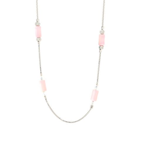 Pink mother of pearl beads silver chain