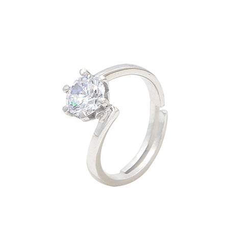 Silver Single Diamond Ring With Adjustable Size