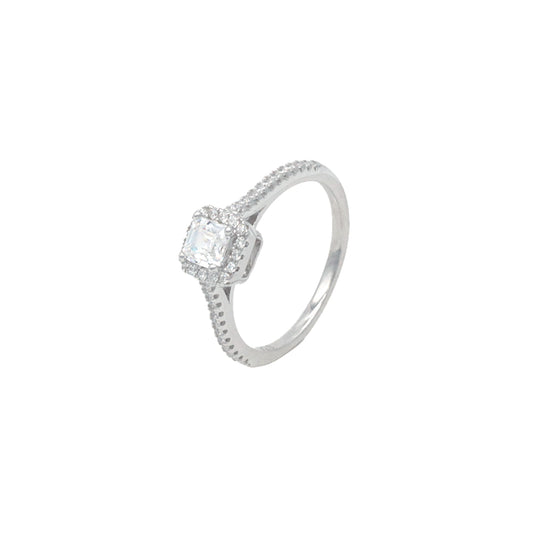 Silver Square Emerald Cut Diamond Ring