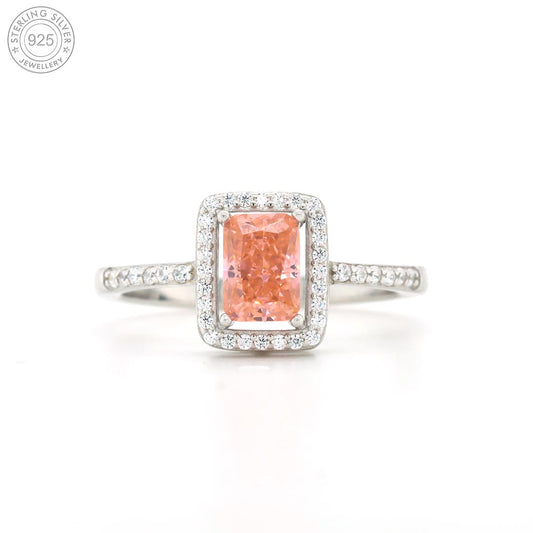 925 silver peach sapphire diamond ring