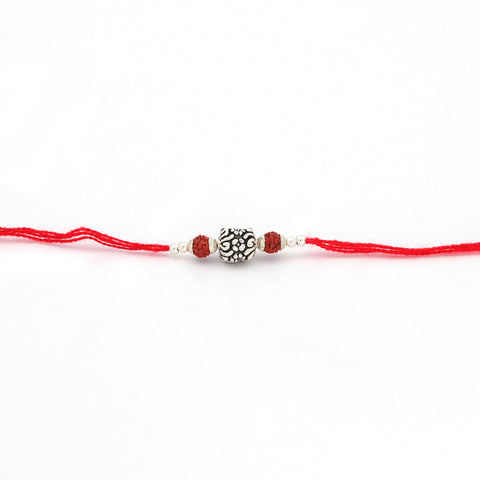 Big Bali Flower Design With Dual Rudraksha Silver Rakhi