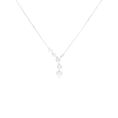 925 Sterling Silver Heart Drop Pendant Chain with Crystal Stones